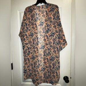 Sonoma Floral Swim Cover-Up | Blue & Peach Kimono Style | One Size